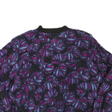 Womens Black Purple Leaf Print Casual Zip Jacket L Polyester Blend Bomber