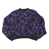 Womens Black Purple Leaf Print Casual Zip Jacket L Polyester Blend Bomber