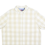 CHAPS Mens Beige & White Check Shirt XL Casual Cotton Blend Short Sleeve