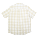 CHAPS Mens Beige & White Check Shirt XL Casual Cotton Blend Short Sleeve