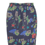 Womens Rayon Relaxed Navy Blue Floral Pattern Trousers W35 L30 Casual Soft
