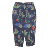 Womens Rayon Relaxed Navy Blue Floral Pattern Trousers W35 L30 Casual Soft