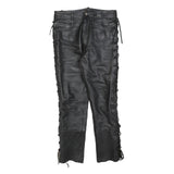 IXS Mens Leather Black Slim Trousers W30 L30 Lace-Up Side Detail Zip Closure