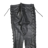 IXS Mens Leather Black Slim Trousers W30 L30 Lace-Up Side Detail Zip Closure