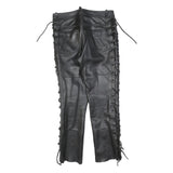 IXS Mens Leather Black Slim Trousers W30 L30 Lace-Up Side Detail Zip Closure
