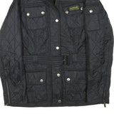 BARBOUR Womens Black Quilted Jacket UK 10 Polyester Blend Zip Belted