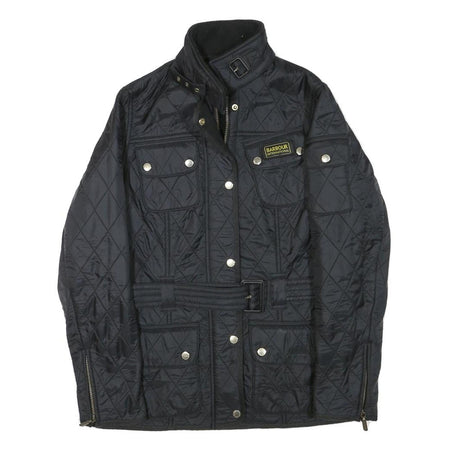 BARBOUR Womens Black Quilted Jacket UK 10 Polyester Blend Zip Belted