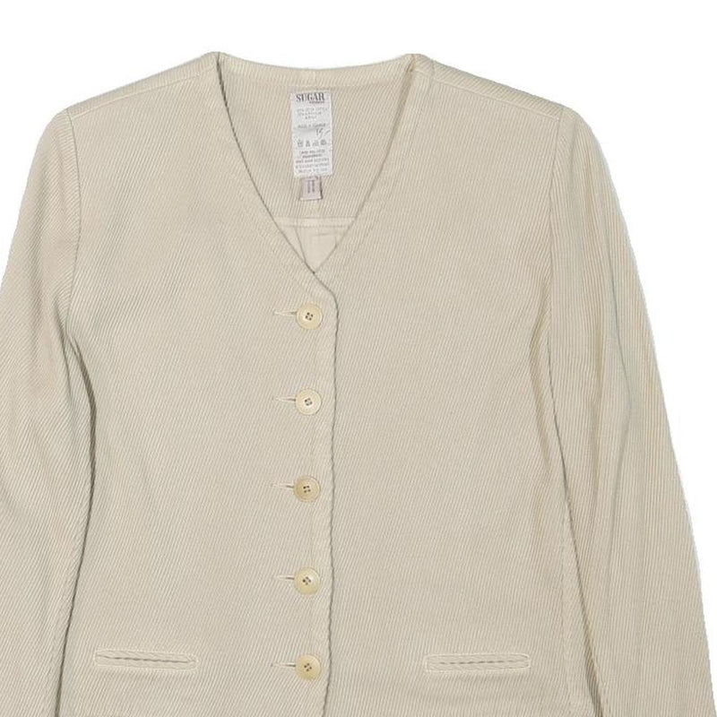 SUGAR Womens Cream Cotton Blend Button Jacket M Plain Classic Stylish