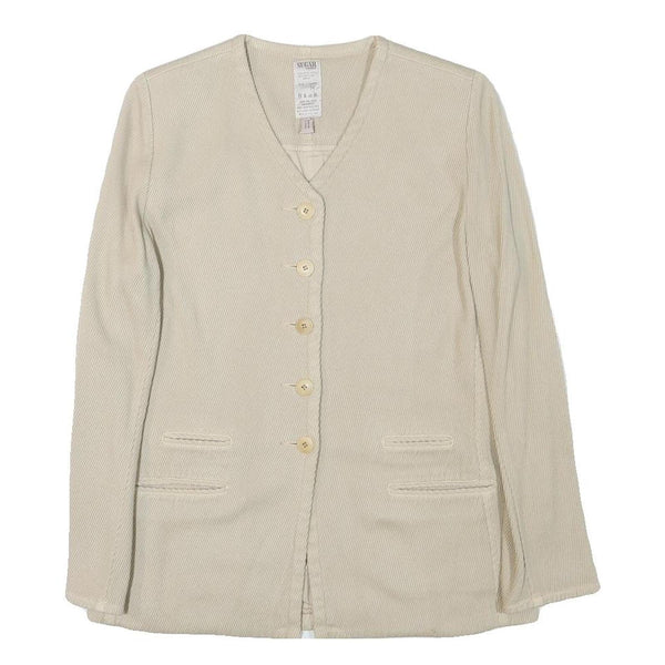 SUGAR Womens Cream Cotton Blend Button Jacket M Plain Classic Stylish