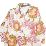 Womens White Printed Shirt Long Sleeve Collared M Casual Stylish Button Up