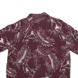 ISLAND REPUBLIC Mens Maroon Silk Hawaiian Shirt L Tropical Leaf Print Summer