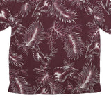 ISLAND REPUBLIC Mens Maroon Silk Hawaiian Shirt L Tropical Leaf Print Summer