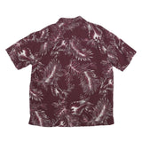 ISLAND REPUBLIC Mens Maroon Silk Hawaiian Shirt L Tropical Leaf Print Summer