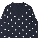 TOMMY HILFIGER Womens Navy & White Polka Dot Patterned V-Neck Cotton Blend
