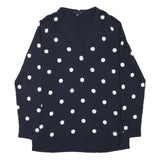TOMMY HILFIGER Womens Navy & White Polka Dot Patterned V-Neck Cotton Blend