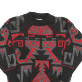 CONSPIRACY Womens Black & Red Patterned Jumper Crew Neck Basic Knit S Stylish