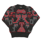 CONSPIRACY Womens Black & Red Patterned Jumper Crew Neck Basic Knit S Stylish