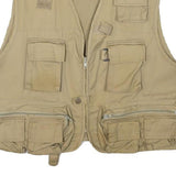 Mens Beige Cotton Blend Utility Vest Jacket M Plain Multi Pocket Zip Closure
