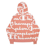 CHAMPION REVERSE WEAVE Mens Coral Hoodie XL Oversized Logo Print Cotton Blend