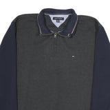 TOMMY HILFIGER Mens Black & Navy Half Zip Sweatshirt XL Long Sleeve Casual