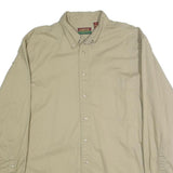 OAKTON Mens Beige Cotton Shirt L Button-Down Plain Long Sleeve Casual Classic