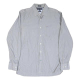 TOMMY HILFIGER Mens Blue & White Stripe Shirt M Classic Button Down Cotton Blend