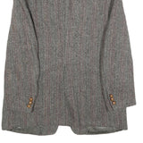 HARRIS TWEED Mens Brown Grey Wool Herringbone Tailored Jacket L Button Closure
