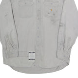 CARHARTT Mens White Cotton Blend Workwear Shirt L Long Sleeve Button Pockets