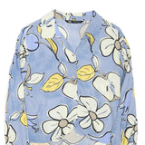 ZARA Womens Blue & Yellow Printed Shirt Long Sleeve Collared M Floral Crop Top