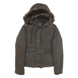 ALL SAINTS Womens Brown Cotton Blend Hooded Zip Jacket UK 10 Casual Stylish