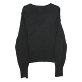 H&M Womens Black Plain Pullover Basic Knit Jumper S Decorative Buttons