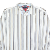 TOMMY HILFIGER Mens White & Beige Striped Shirt 2XL Cotton Blend Casual Long