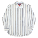 TOMMY HILFIGER Mens White & Beige Striped Shirt 2XL Cotton Blend Casual Long