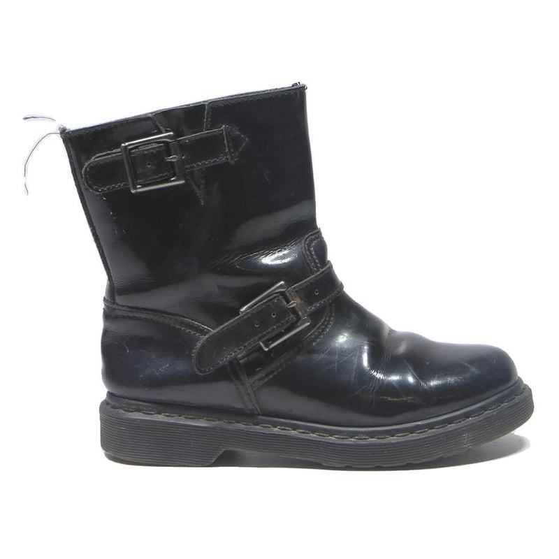 DR MARTENS Womens Leather Black Ankle Boots UK 4 Buckle Strap Stylish