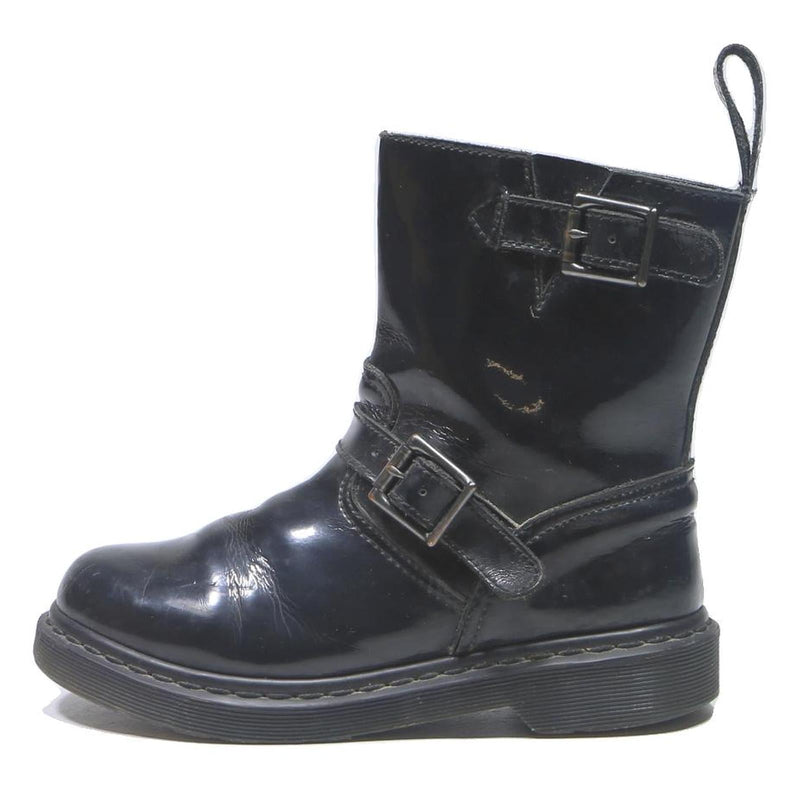 DR MARTENS Womens Leather Black Ankle Boots UK 4 Buckle Strap Stylish