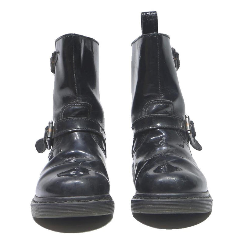 DR MARTENS Womens Leather Black Ankle Boots UK 4 Buckle Strap Stylish