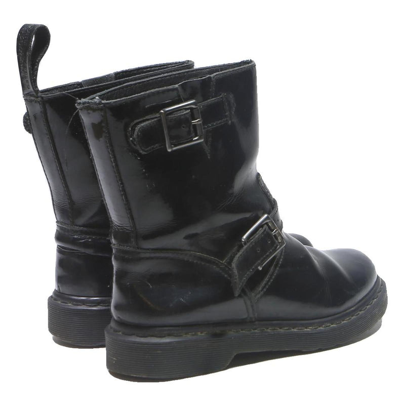 DR MARTENS Womens Leather Black Ankle Boots UK 4 Buckle Strap Stylish