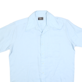 Mens Light Blue Cotton Plain Shirt L Short Sleeve Button Closure