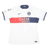 NIKE Womens White & Blue Red Paris Saint Germain Football Shirt L Short Sleeve