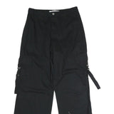 TINSEL TOWN Womens Black Cotton Blend Regular Wide-Leg Trousers W30 L32 Casual