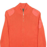 LAUREN RALPH LAUREN Womens Orange Patterned Zip Up Chunky Knit Jumper S Cotton