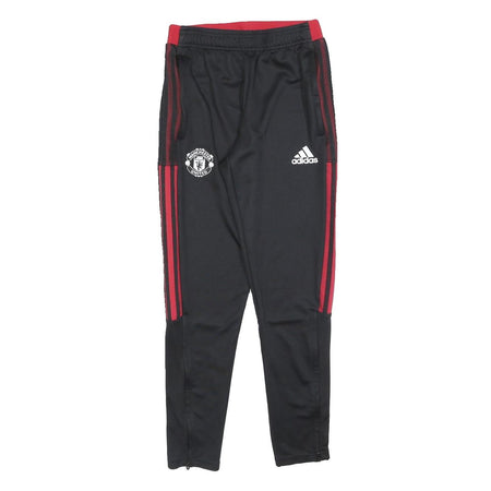 ADIDAS Mens Joggers Black & Red Regular Tapered S W25 L27 Manchester United Logo