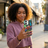 Black Neon Blast iPhone 15 Case - Lifestyle photo showing phone case in use