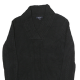 NAUTICA Womens Black Plain Cable Knit Roll Neck Jumper Cotton M Lightweight