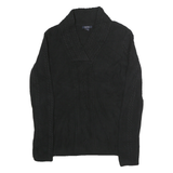NAUTICA Womens Black Plain Cable Knit Roll Neck Jumper Cotton M Lightweight