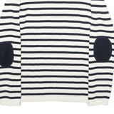 TERRE DE MARINS Womens White & Navy Striped Patterned Crew Neck Basic Knit