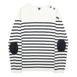 TERRE DE MARINS Womens White & Navy Striped Patterned Crew Neck Basic Knit