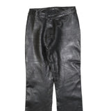 Womens Black Leather Regular Fit Straight Leg Trousers W28 L30 Soft Zip Closure
