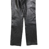 Womens Black Leather Regular Fit Straight Leg Trousers W28 L30 Soft Zip Closure