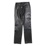 Womens Black Leather Regular Fit Straight Leg Trousers W28 L30 Soft Zip Closure